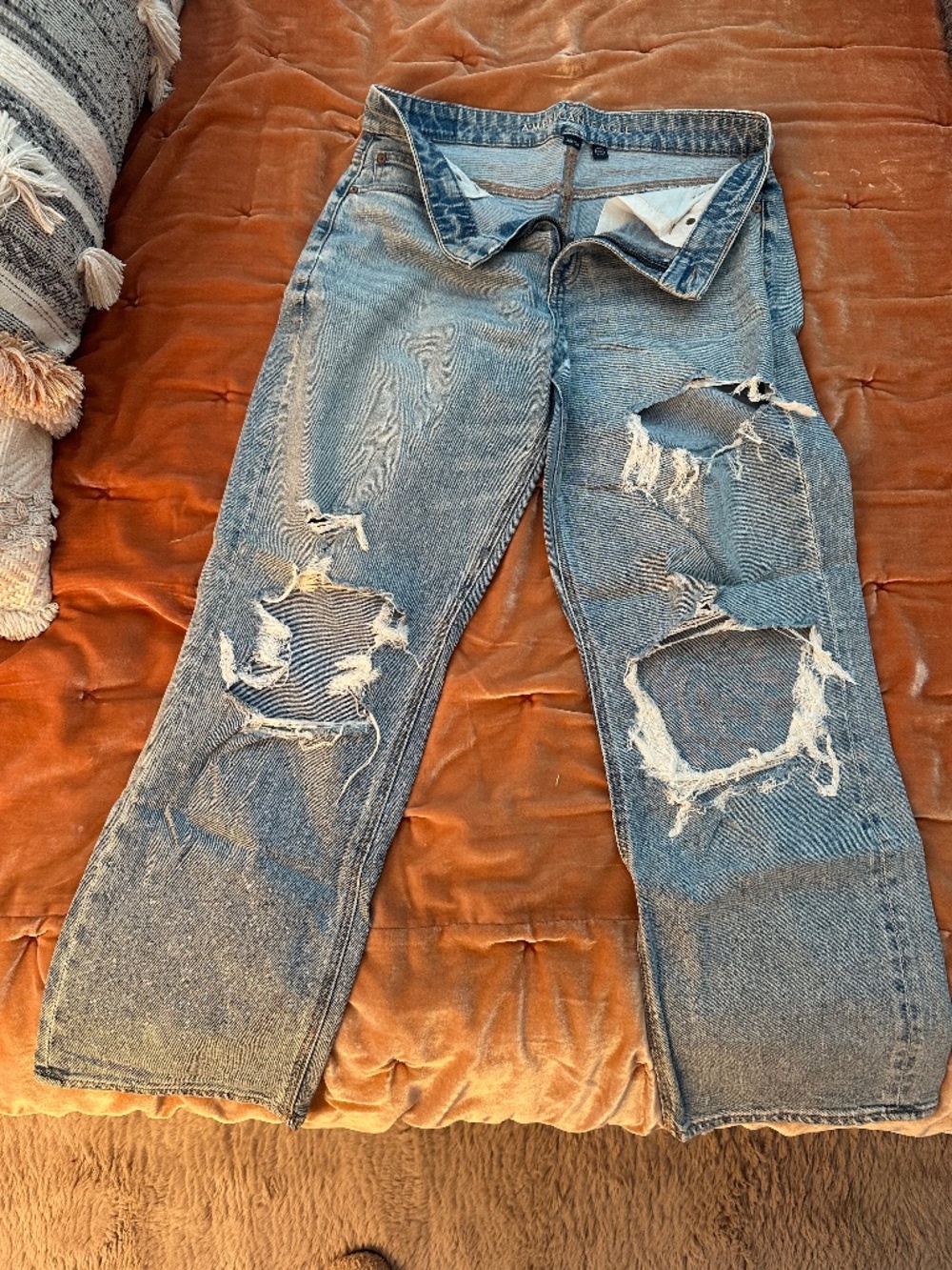 American Eagle Curvy Straight Distressed Jeans